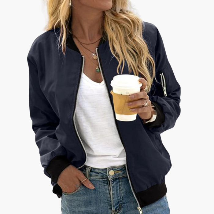 Chaqueta bomber tipo blusón para mujer con puños elásticos