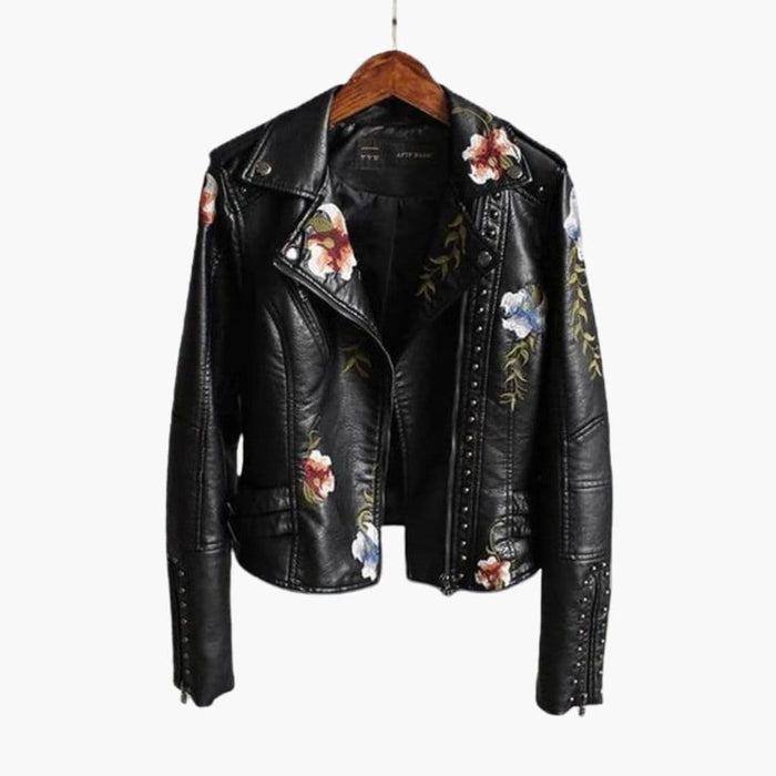 Chaqueta de motociclista para mujer con bordado floral