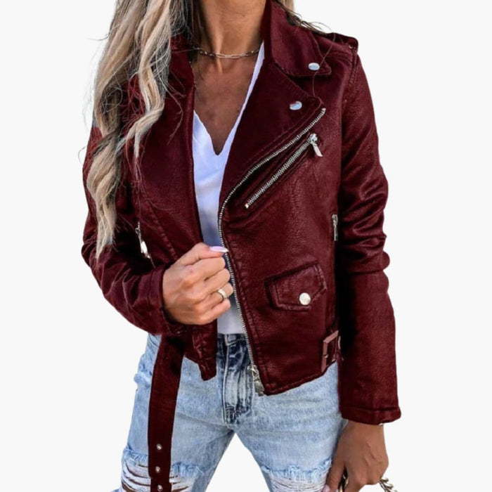 Chaqueta de motociclista para mujer con cuello de solapa