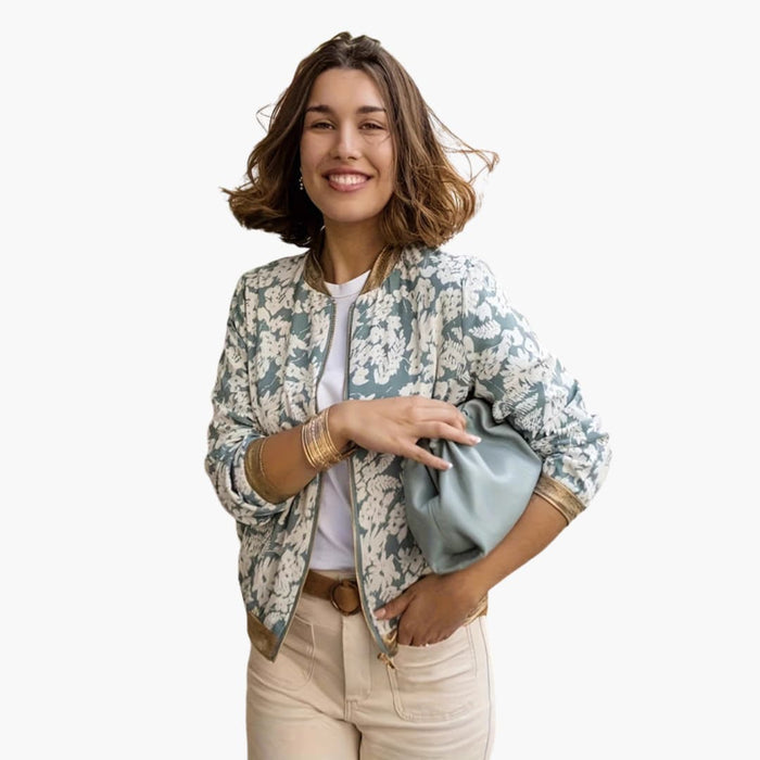 Damen-Bomberjacke mit Blumenprint und Reißverschluss