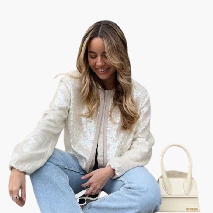 Chaqueta bomber de mujer con lentejuelas y cremallera