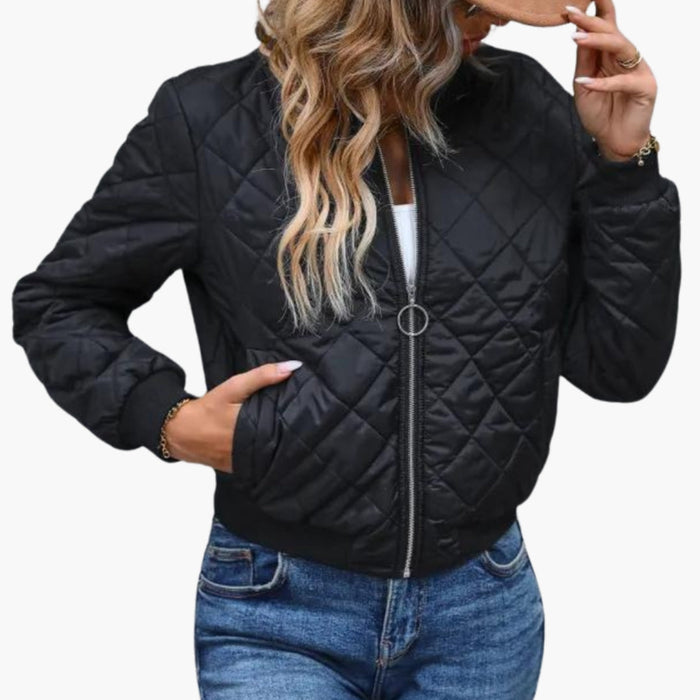Quilted bomberjakke til kvinder med ribbet krave