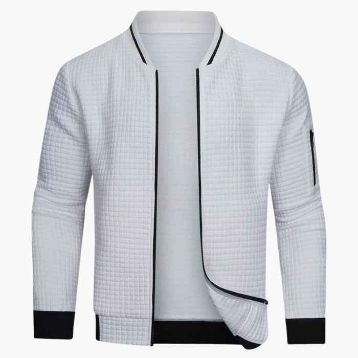 Chaqueta bomber acolchada para hombre con bordes acanalados y bolsillo con cremallera en la manga