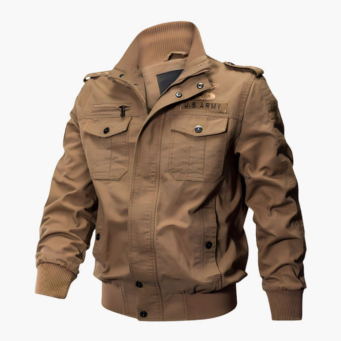 Blouson aviateur militaire pour homme avec fermeture éclair et plusieurs poches