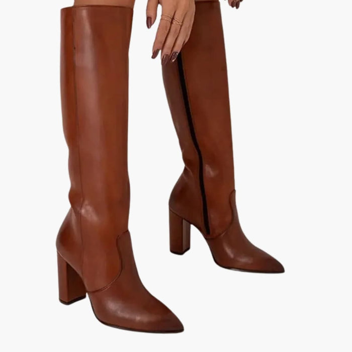 Bottes montantes pour femme à bout pointu et talon carré