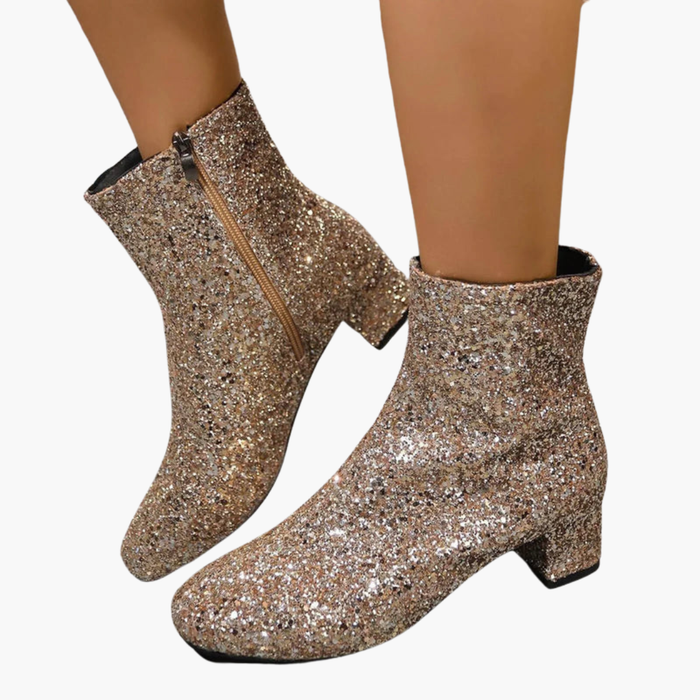 Botas para mujer con superficie brillante y tacones de bloque