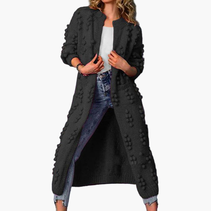 Cardigan lungo da donna con superficie testurizzata e maniche lunghe