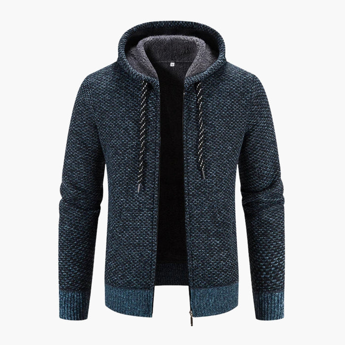 Cardigan en maille pour homme avec fermeture éclair et capuche