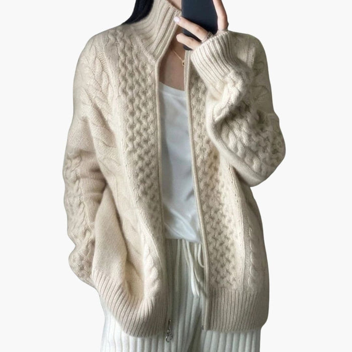 Cárdigan para mujer con cuello alto y cremallera