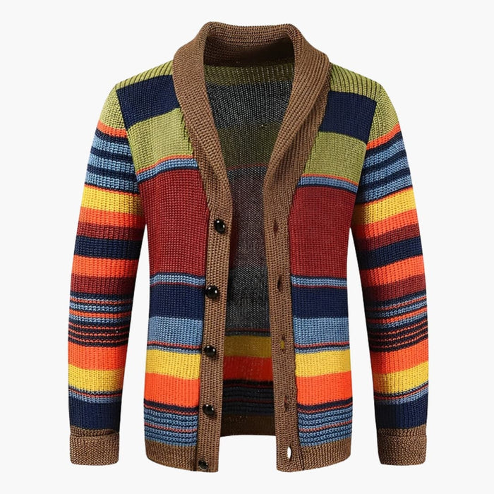Retro farveblok cardigan til mænd med knaplukning