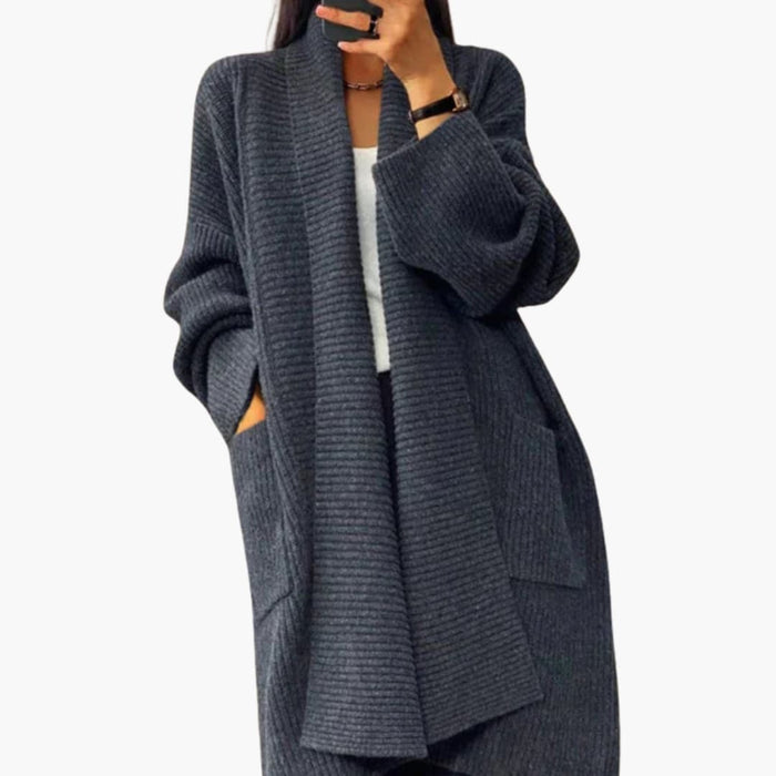 Long cardigan pour femme avec poches avant côtelées