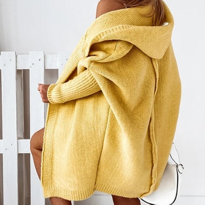 Dame Oversized Cardigan med Hætte og Flagermusærmer