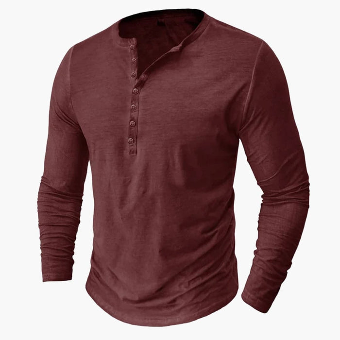 Herre Henley skjorte med lange ærmer og knapstolpe