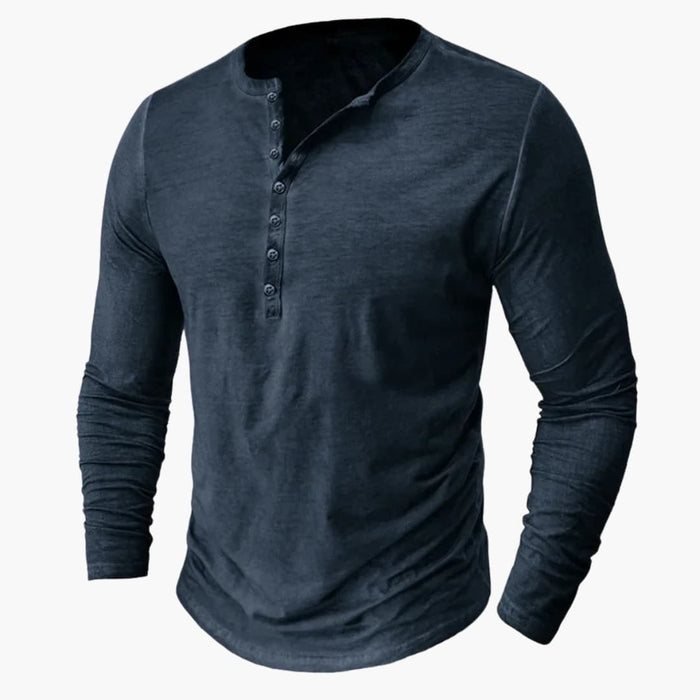 Herre Henley skjorte med lange ærmer og knapstolpe
