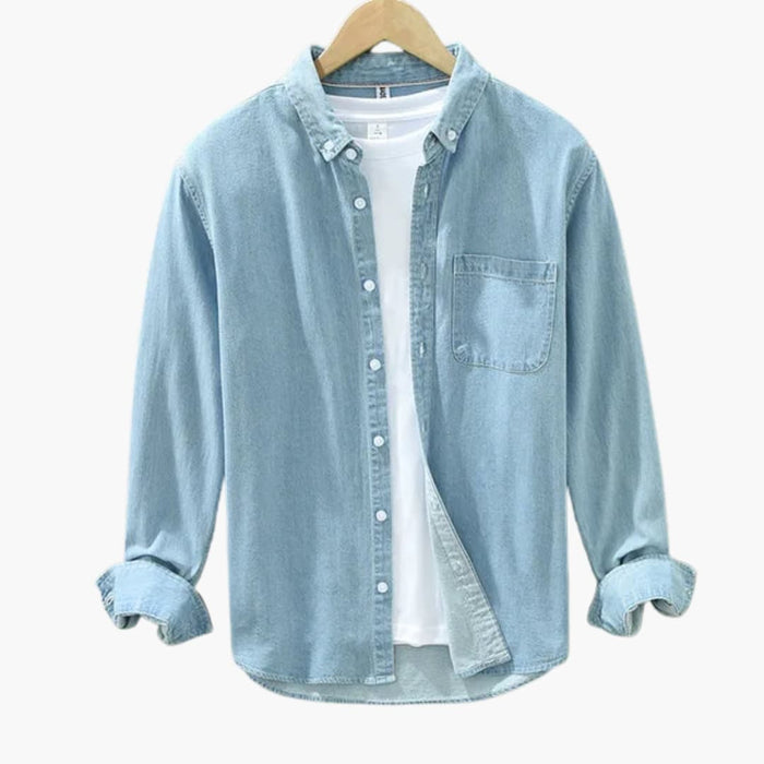 Camicia di jeans da uomo con chiusura con bottoni e taschino sul petto