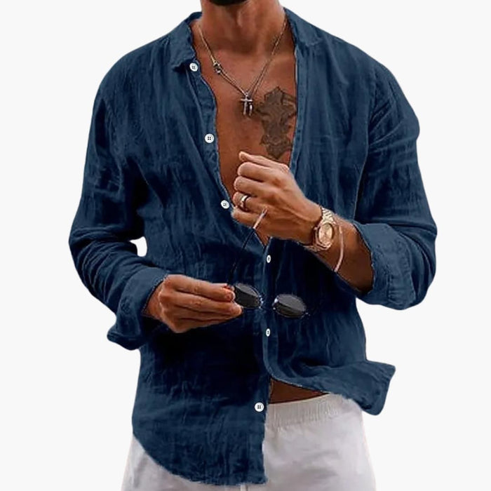 Chemise pour homme à manches longues, col à revers et fermeture à boutons