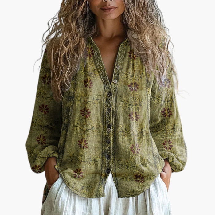 Blusa de mujer con mangas largas y corte drapeado