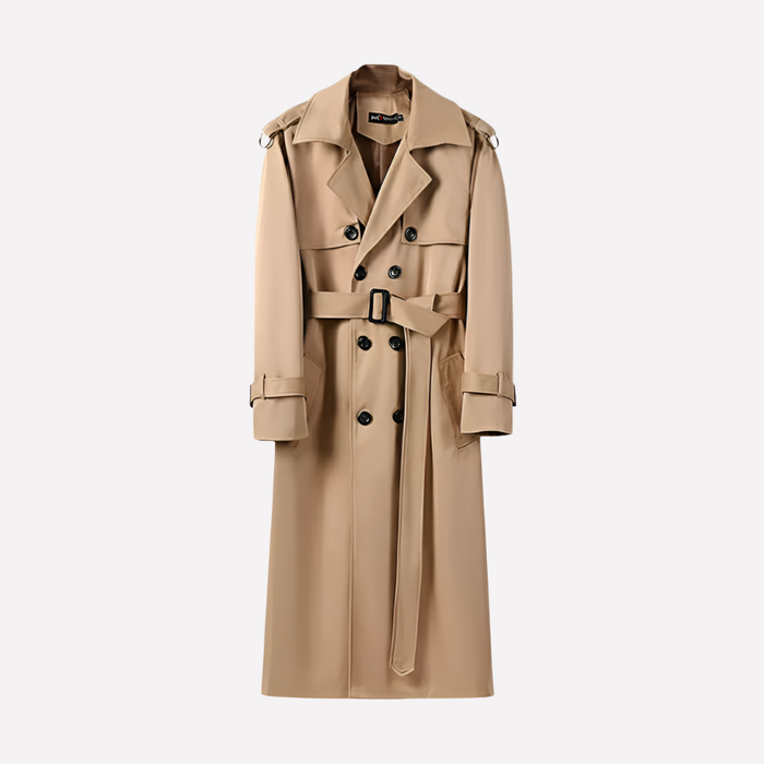 Trenchcoat for menn med belte, lengde over kneet