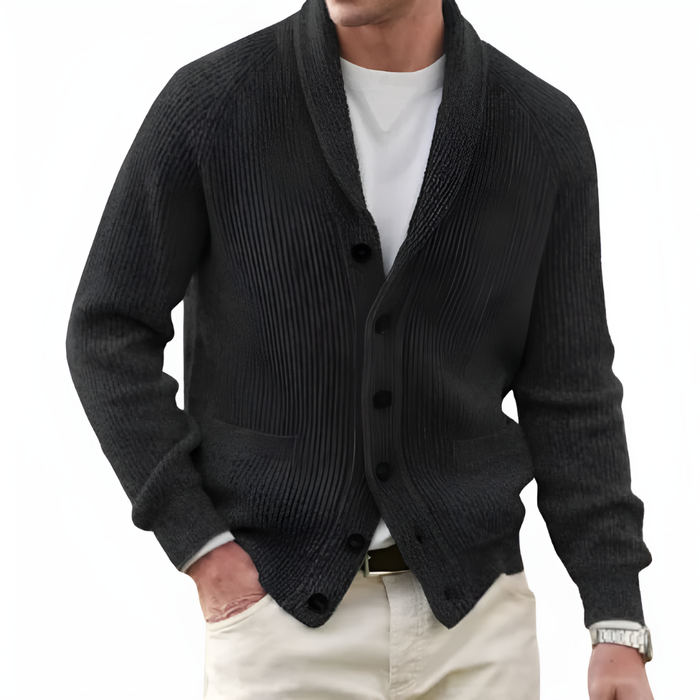 Herre Shawl-Cardigan med Knaplukning og Lommer Foran