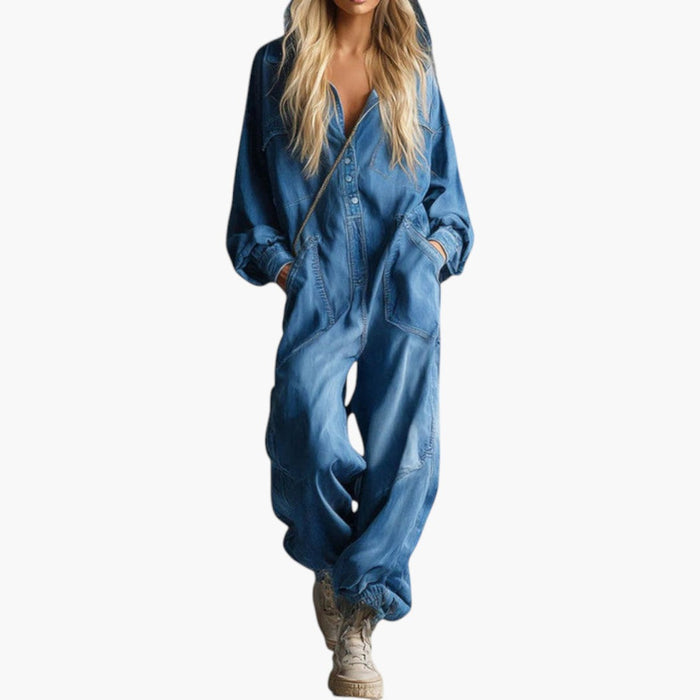 Kvinders Jumpsuit med Hætte og Sidelommer