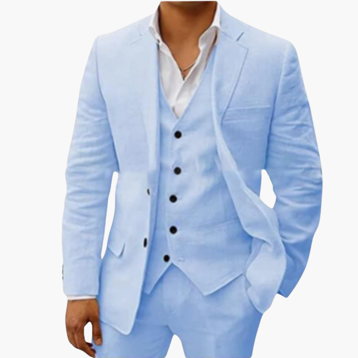 Costume d’été trois pièces pour homme avec blazer et gilet boutonné
