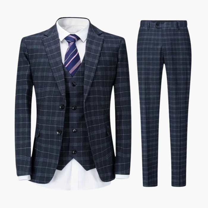 Traje de hombre de tres piezas con chaqueta de cuadros