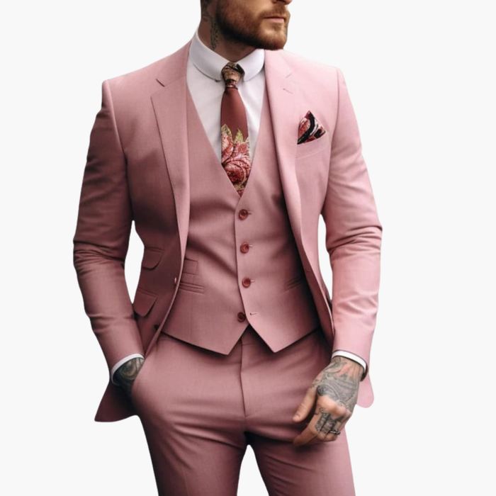 Traje de tres piezas para hombre con blazer de un botón y pantalones de corte slim