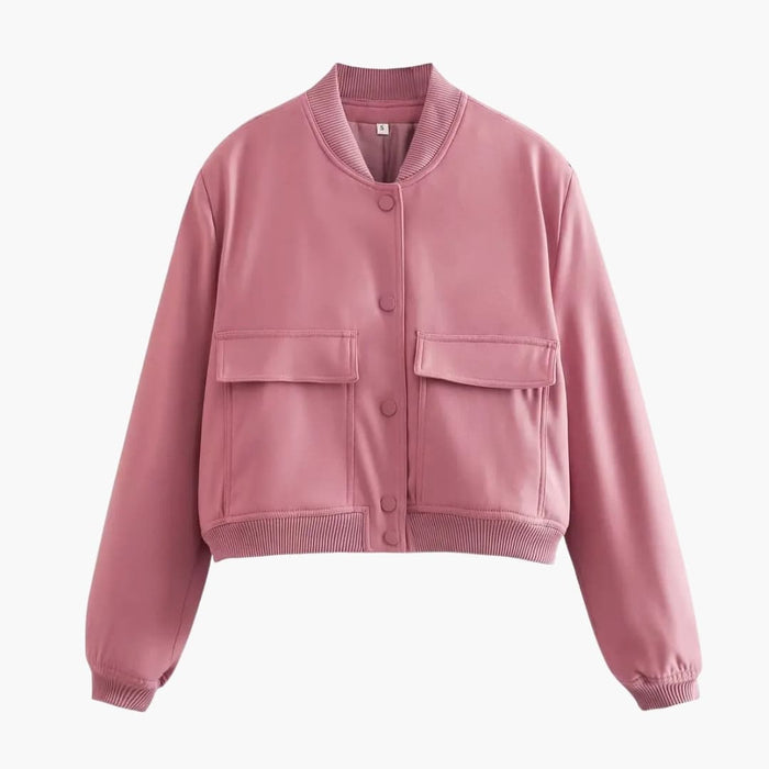 Bomber corto da donna con bottoni e tasche con patta