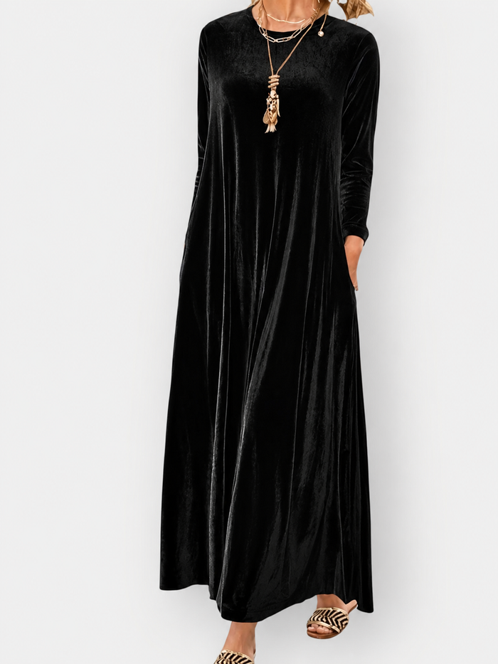 Damen-Maxikleid mit Dreiviertelärmeln und rundem Halsausschnitt