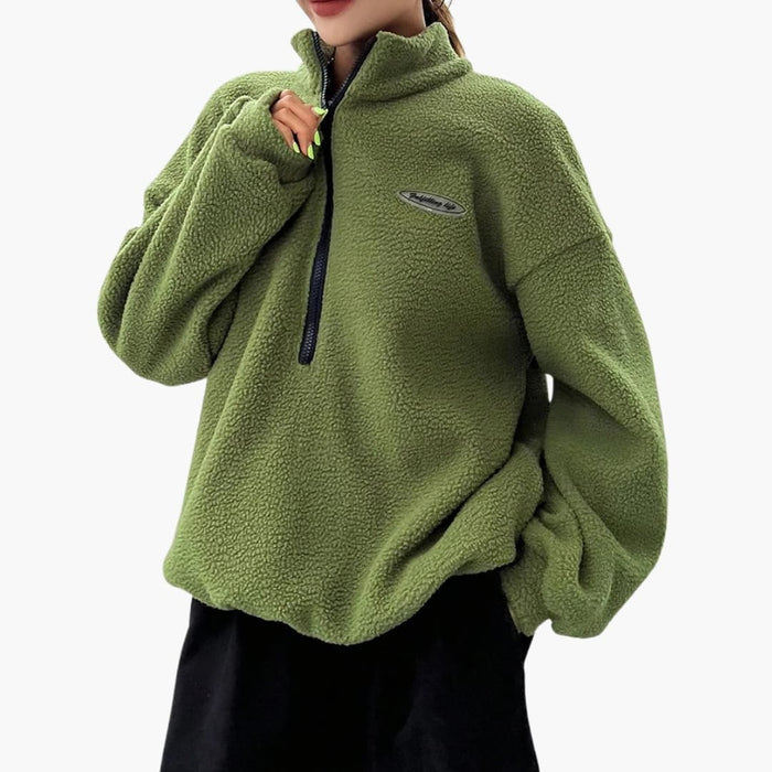Dame Fleece Pullover med Halv Lynlås og Høj Krave