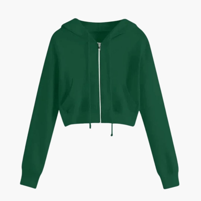 Kort sweatshirt för damer med huva och dragkedja