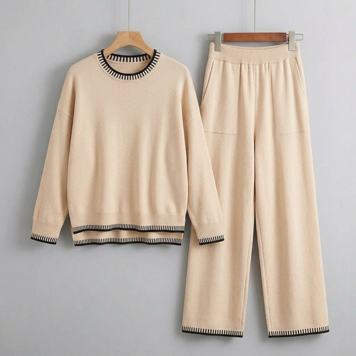 Ensemble pour femme avec col en V et pantalon ample, tenue décontractée