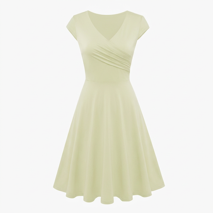 Damekjole med V-hals | Kortærmet | Figursyet talje | A-formet nederdel