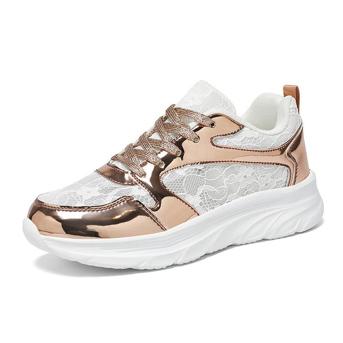Zapatillas deportivas de mujer con brillo plateado y suela chunky para un estilo casual