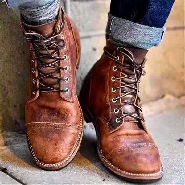 Herren-Schnürstiefel aus braunem Leder mit Schnürverschluss