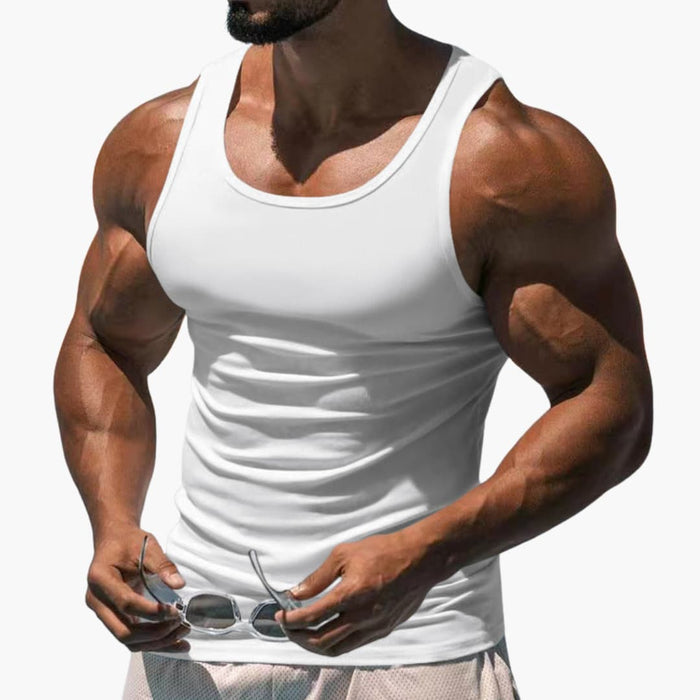 Sports-tanktop for menn med rund hals og ermeløs design