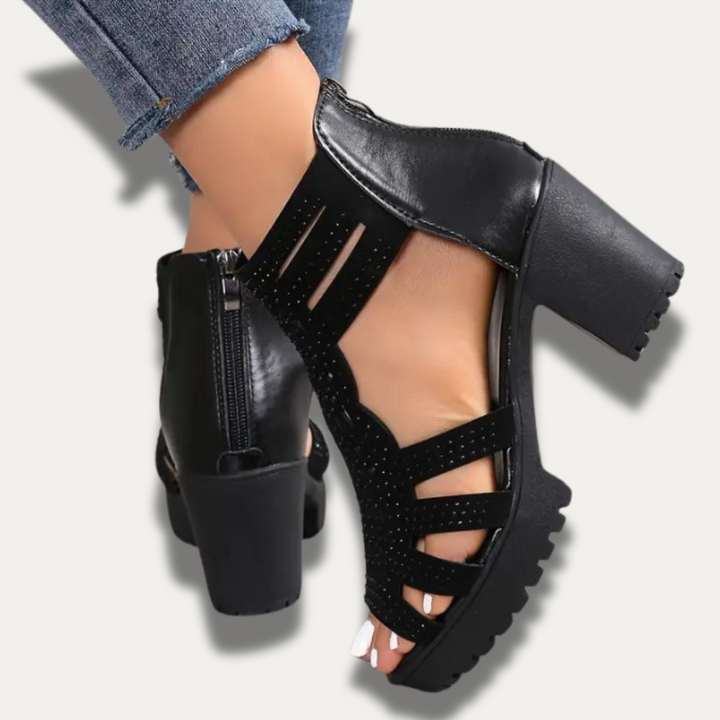 Glitrende sandaler med chunky hæl