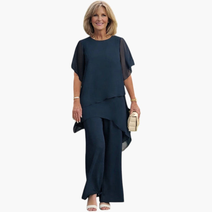 Damen-Set mit asymmetrischem Oberteil und weitem Bein