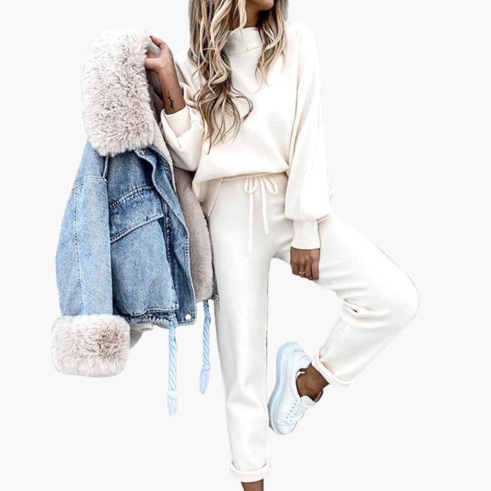 Conjunto de ropa de estar por casa para mujer con sudadera oversize y pantalones de chándal de cintura alta