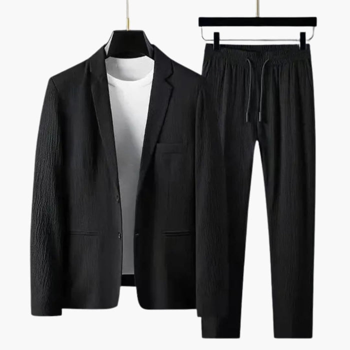Sæt med blazer og bukser til mænd med klassisk revers og justerbar talje
