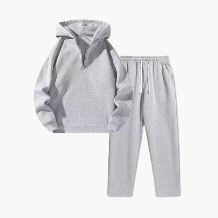 Joggesett for kvinner med hettegenser med glidelås og bukser med snøring