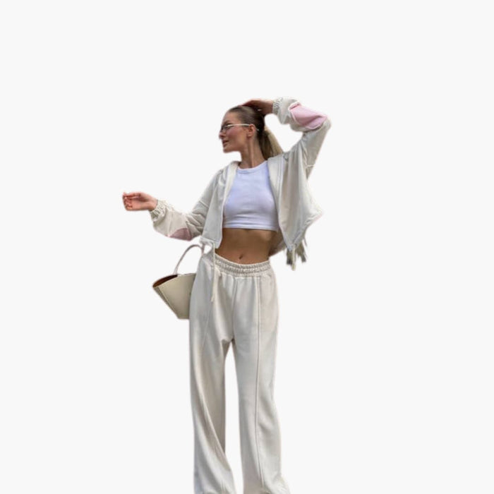 Completo sportivo da donna con top a maniche lunghe e pantaloni con vita elasticizzata