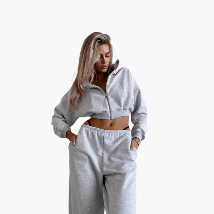 Sport-Set für Damen mit kurzem Hoodie und Hose mit elastischem Bund