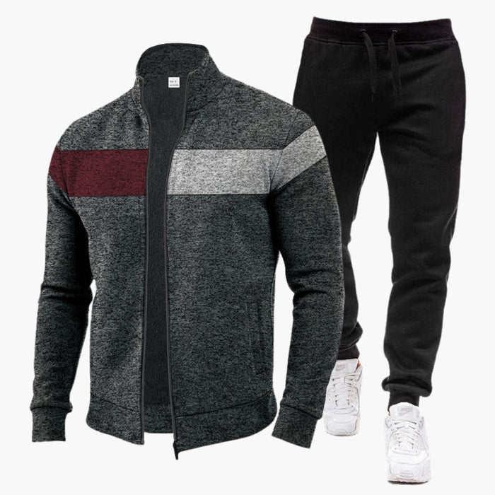 Träningsset för män med sweatshirt med hög krage och dragkedja