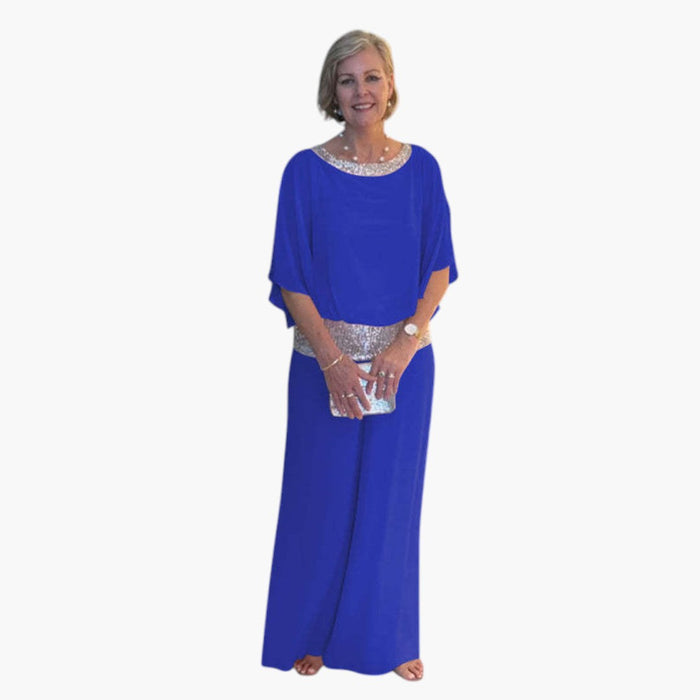 Conjunto de dos piezas para mujer con lentejuelas y pernera ancha