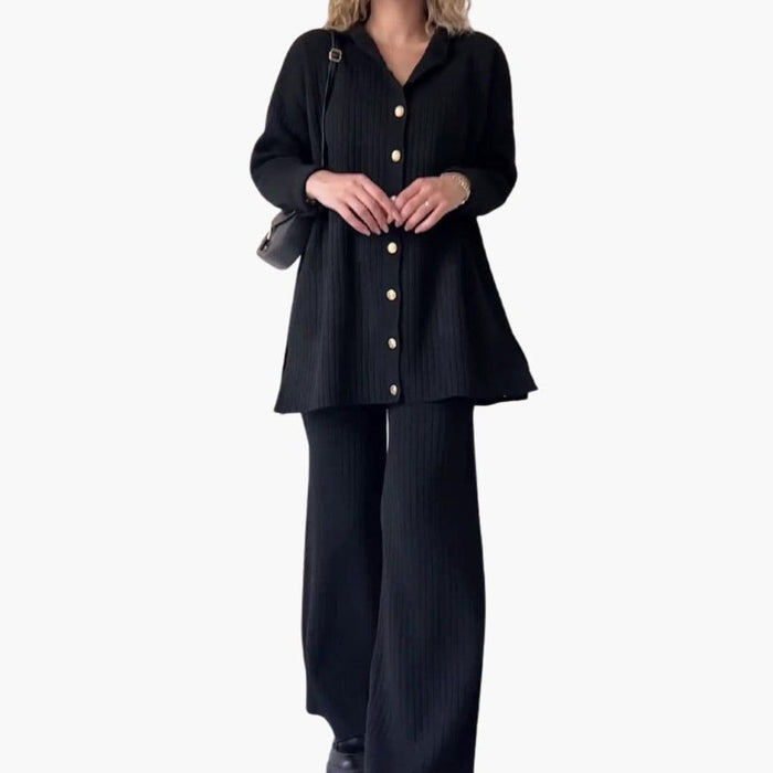 Damen-Set mit gerippter Strickjacke und Hose