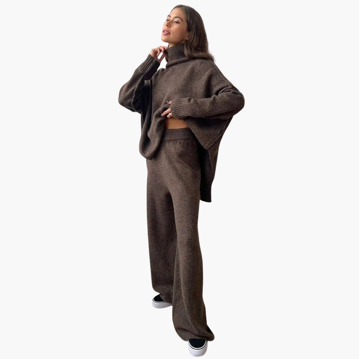 Ensemble en maille pour femme avec col roulé large