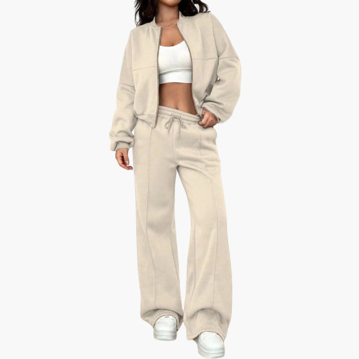 Conjunto para mujer de chaqueta bomber y pantalones con cremallera