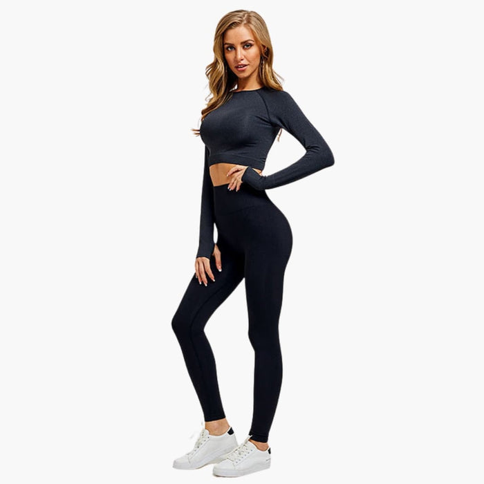 Conjunto de mallas de cintura alta para mujer con top de manga larga