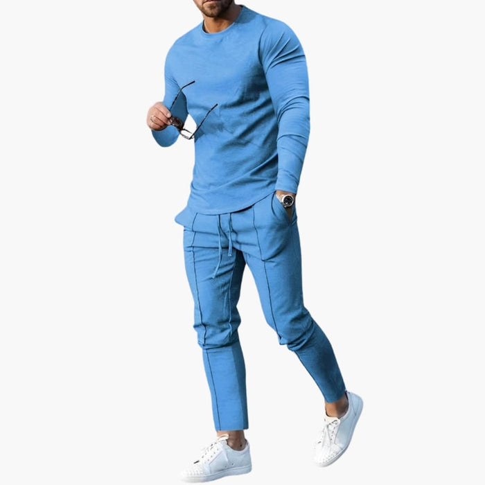 Ensemble de détente deux pièces pour homme avec sweat-shirt à col rond et joggings fuselés